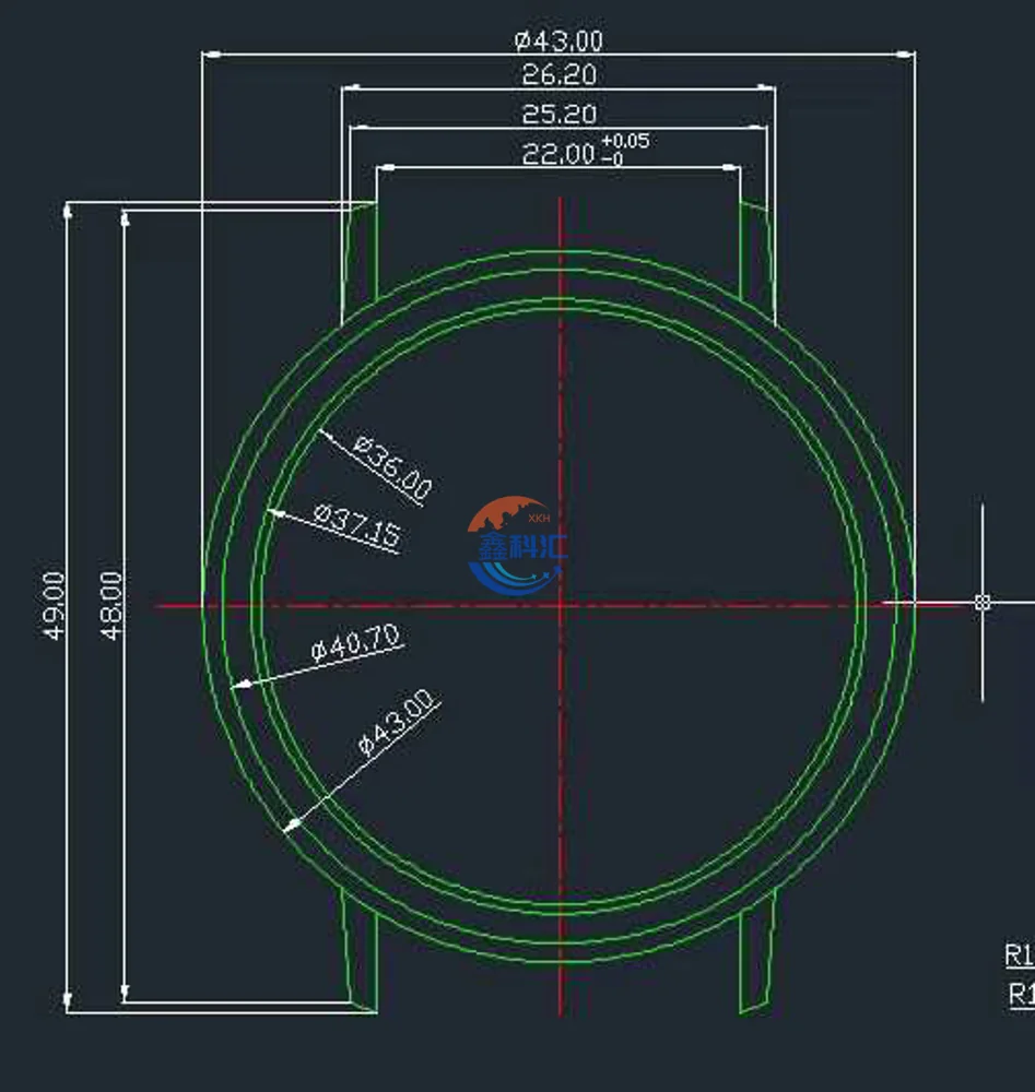 Dimensioned watch component drawing illustrating a geometry review